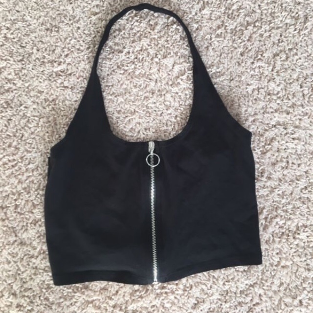 Black zippered up halter